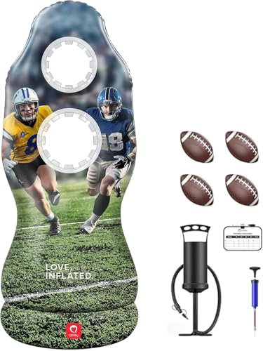 QPAU Porta da calcio gonfiabile a doppio foro, adatta per bambini e adulti - Gioco da giardino in dimensioni reali, con 4 palloni da calcio, tabellone segnapunti e pompa ad aria.