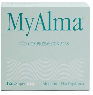 MyAlma Bio-Damenbinden mit Flügeln – Normal - saugfähig und atmungsaktiv - 100% GOTS - zertifizierte Bio-Baumwolle – Ohne Duftstoffe & Chlor oder Plastik – hypoallergen (SUPER)