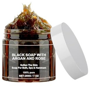 Marokko Exfoliate Schwarze Seife für Weiche Haut,Mit Morocco Body Scrub Black Soap Natürliche Marokkanische Schwarze Seife, Weichmachende Haut Peeling Körperwäsche,Geeignet Für Alle Hauttypen (1)