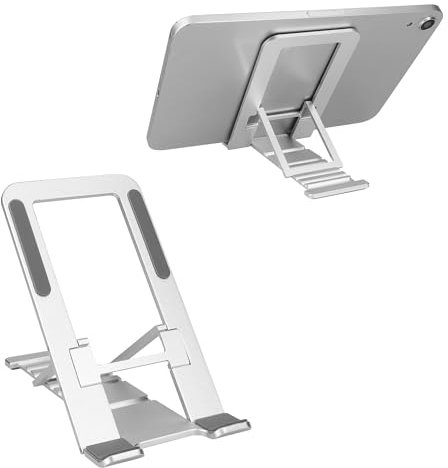 kwmobile Supporto Pieghevole per Portable Monitor/Tablet - Porta Tablet da Viaggio in Alluminio - Leggio per Monitor Portatile eReader Smartphone - argento