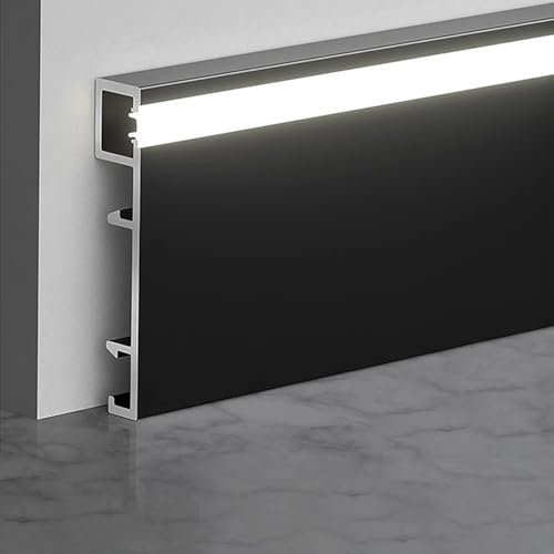 Battiscopa LED, confezione da 16, in alluminio, 80 mm x 2500 mm, nero opaco, 40 m, montaggio superficiale, illuminazione laterale, battiscopa da parete con luce a LED