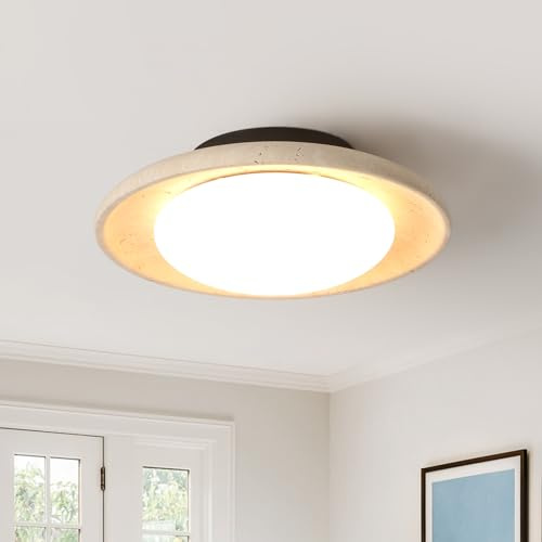 Kaixunl Japanische LED Deckenlampe Im Wabi-Sabi Stil, Gelbe Travertin Deckenleuchte Halb Eingelassen Runde Deckenleuchten Warmes Licht, Geeignet Für Schlafzimmer Esszimmer Küche Foyer Und Flur 25cm 9W
