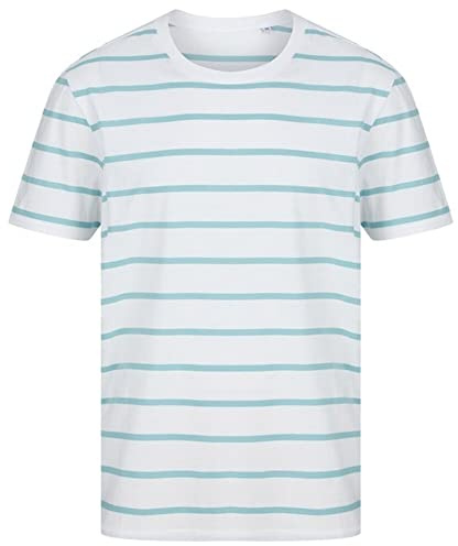 Front Row Mens Striped T-Shirt (XL) (White/Duck Egg Blue)