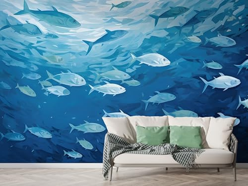 Meer Fisch Tapete, Meereslebewesen Fototapete, Tier Wandpapier, Vliestapete Selbstklebende Wand Deko, Motivtapeten Schlafzimmer Wohnzimmer, 350x256 cm - F-278