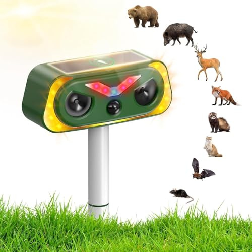Uffylle Katzenschreck, Ultraschall Dualer Solar Eule 2 Modus Tiervertreiber IP68 Marderschreck mit LED Bewegungsmelder zur Abwehr von Katzen Mardern und Hunden vertreiben Garten