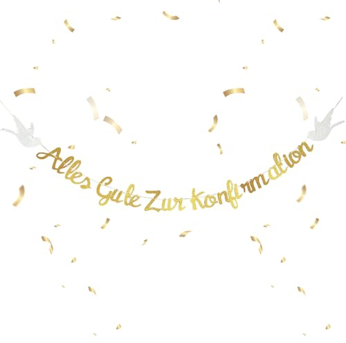 1 Stück Konfirmation Girlande Deko - Alles Gute zur Konfirmation, Kommunion Banner, Gold Glitzer Deko, Deko Kommunion für Jungen, Mädchen