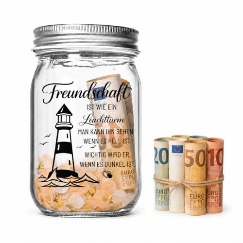 RgitFzi Beste Freundin Geschenke 6-Teiliges Diy Set 380ml Wunschglas, Geldgeschenk Mit Leuchtturm-Spruch Ueber Freundschaft, Kreatives Geschenk Freundin Fuer Geburtstag Und Abschied