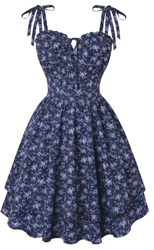 SCARLET DARKNESS Damen Blumen Trägerkleid Sommer Korsett Kurz Minikleid | Mit Futter | Seitentaschen | A‑Linie | Bindbare Träger | Korsagenkleid | Elegant | Party | Cocktail | Strand | Festlich