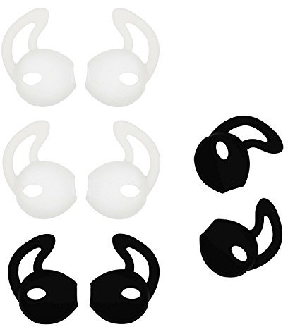 ALXCD Ear Gel for iPhone Earpods, Ear Buds Tips, 4 Pair Anti-slip Soft Silicone Replacement Earbud Tips for Earphone of iPhone7 SE 6s iPhone 6s Plus 5s [Sport](Black/White)