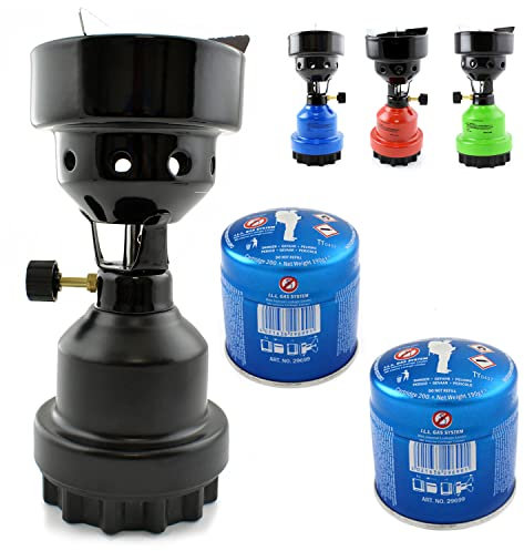 nean moderner Gas Campingkocher für Gaskartuschen/Stechkartuschen Gaskocher Gasbrenner Shishabrenner Shisha Kohleanzünder Anzünder Kartuschenkocher + 2 Gas-Kartuschen (Schwarz)