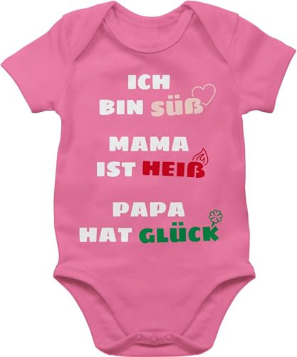 Baby Body Junge Mädchen - & - Ich bin süß Mama ist heiß Papa hat Glück - 1/3 Monate - Pink - sachen für neugeborene und babybody zur geburt babykleidung mit sprüchen bodys geschenke kurzarm