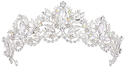 Silver Crown,Vofler Baroque Vintage Tiara Retro Crystal Rhinestone Hair Jewelry Decor for Princess Women Queen Ladies Girl Bridal Bride Bridesmaid Birthday Prom Wedding Pageant Halloween Costume Party