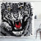 ABAKUHAUS Schwarz-Weiss Duschvorhang, Tiger brüllt, Stoffliches Gewebe Badezimmerdekorationsset mit Haken, 175 x 200 cm, Grau Schwarz Weiß