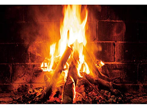 Yeele 1,5x1m Fotografie Hintergrund Brennen Feuer Brennholz Backstein Kamin Flackernde Flamme Hintergrund für die Fotografie Themenparty Eventdekoration Kinder Erwachsene Selfies Foto Props