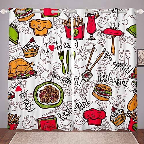 Loussiesd Cortina de Comida Deliciosa Hamburgo Espaguetis Pastel de Manzana, Cortinas Restaurante Occidental, Ventanas de Restaurante,de Habitaciones de Comida rápida, W46 x L72