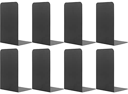 MSDADA -Serre-Livre Metal, 4 Paires Serre-Livres Enfants,Anti-Rayures Serre-Livres Design, pour Bureaux,Décoratifs, Étagères, Écoles et Librairie (Noir)