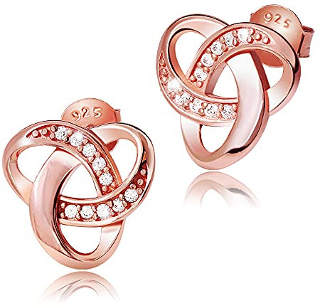 Chic Bijoux Knot Earrings for Women, With Round Cubic Zirconia and 925 Sterling Silver, Gift for Her Birthday, Rose Gold Jewelry