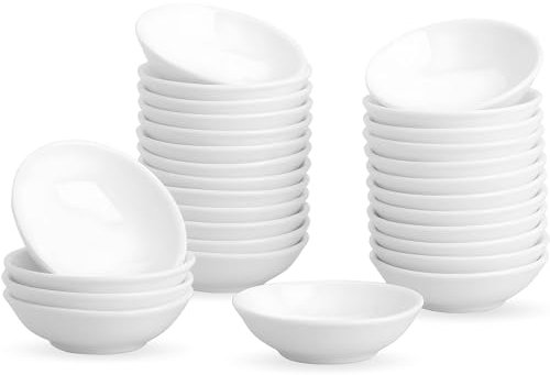 UIBFCWN Juego de 30 Cuencos para Salsa, Cuencos Aperitivo, Cuencos Redondos para Salsa de Soja, Cuencos para Mermeladas, Mini Cuencos de Porcelana para Salsas, Salsa de Barbacoa, 7,6 x 2cm