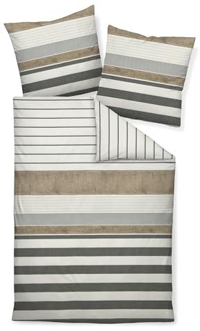Traumschloss Premium Flanell Bettwäsche - Streifenmuster in grau, braun
