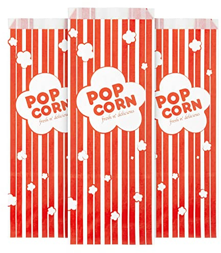 2 oz Paper Popcorn Bags Bulk (100 Pack) Large Red & White Pop-Corn Bag Disposable for Carnival Themed Party, Movie Night, Halloween, Popcorn Machine Accessories & Supplies, Individual Servings