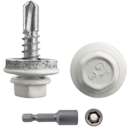 Marcopol Vis de toiture en métal, 4,8 x 19 mm, vis autoforeuses avec rondelles EPDM, tête hexagonale peinte, vis à tôle (25, RAL 9010), blanc (RAL 9010)