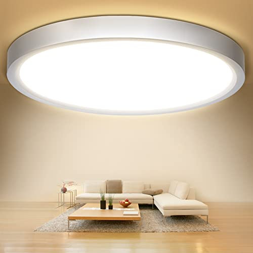 Defurhome LED Deckenleuchte Flach, 18W(Ersetzt 100W Glühbirne),1500LM,IP54 Wasserfest Badlampe,2,5cm Ultra Dünn,4000K Neutralweiß,Ideal für Wohnzimmer,Küche, Flur, Balkon, Esszimmer,Ø22cm(Weiß)