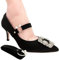 2 Pairs Womens Detachable Elastic Shoe Strap Belt Anti-Slip Shoe Ankle Straps Bands with Artificial Pearl Decoration for Holding Loose High Heels Pumps(Black)