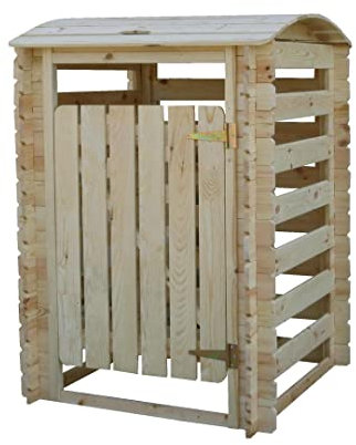 Cache Poubelle en Bois à Porte Verrouillables, Abri Poubelles de Jardin pour Entreposage de 1 Bac Poubelles Standard de 240 litres 97cm x 97cm x H137cm TIMBELA M606-1