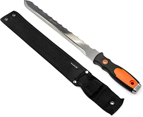 TACTIX Dämmstoffmesser mit doppelseitiger Edelstahl-Klinge und Etui Dämmstoffschneider