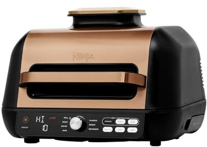 Ninja Foodi Max PRO Griglia Piastra e Friggitrice ad Aria con Sonda Digitale, 3.8L, 7 Funzioni, Cottura Arrosto, Al Forno, Frittura Senza Olio, Parti Lavabili in Lavastoviglie, Rame/Nero, AG651EUCP
