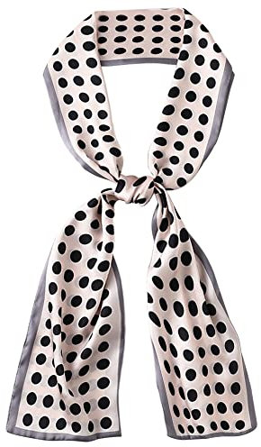 Femme Fille Soie Artificielle Longue et Fine Foulard pour Cheveux Foulard à Cravate Élégante Headband Accessoires Cheveux Ceinture 15×150cm - À Pois Orange-Rose Clair