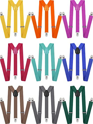 9 Stück Y-Rücken-Stil Unisex Hosenträger Verstellbare Elastische Hosenträger für Männer Frauen Regenbogen Hosenträger mit Clip für Hosen, helle Farbe, Einheitsgröße