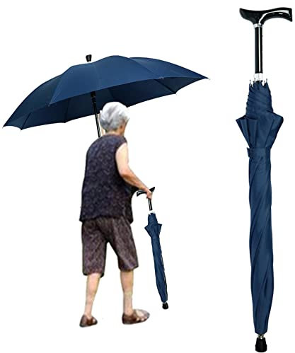 Generic Spazierstock Regenschirm, 2-in-1-Multifunktions-Krückenschirm mit rutschfestem Fuß, 5-stufig verstellbarer Gehstock, für Männer und Frauen Geschenk,Blau,83~91cm(33~36inch)