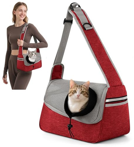 ALLSOPETS Hundetasche Tragetuch Hund Schultertasche Katzentragetasche Haustiere Tasche für Katzen und Hunde Geeignet für Haustiere innerhalb von 5 kg (Weinrot)
