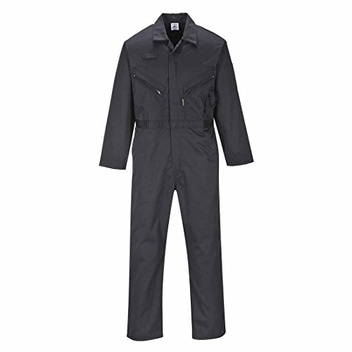 Portwest C813 Overall Liverpool Mit 8 Taschen Für Arbeitsbereiche | Schwarz, XS, Polyester-Baumwollgewebe, Elastische Rückenfalte, Zwei-Wege-Reißverschluss, Seitliche Zugangsöffnungen