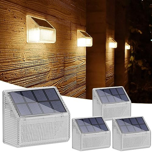 Lacasa 4-Stück Solar Wandleuchte Aussen, 50LM Warmweiß LED Solarleuchten Gartenzaun Hängend, IP68 Wasserdichte Außen Solar Treppenbeleuchtung Solarzaunleuchten für Garten Wand Terrasse