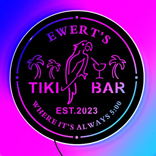 Benutzerdefinierte Tiki Bar Leuchtreklamen für Wanddekoration Neonschild Anpassbar für Bar Party Personalisierte Farbwechsel Neonlichter Schilder Regenbogen Led Name Holzschild Geburtstagsgeschenk