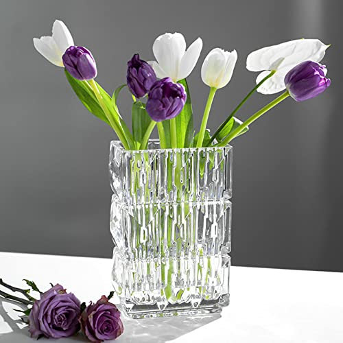 LGYKUMEG Livre Clair Vase en Verre Vase Tulipe Vase à Fleurs rectangulaire Vase Moderne Vase Petits Vases pour Table Chambre de Mariage Décorations de Bureau,Clear,L
