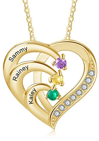 kaululu Silberkette Damen 925 mit Anhänger Personalisierte Kette Damen Herzkette mit Gravur Kette mit Familie Namen Geschenke für Mama Geburtstagsgeschenk Valentinstag (G3 namen)