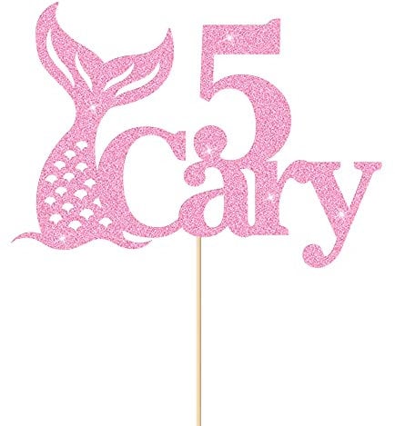 Personalised Cake Topper Mermaid Cake Topper Birthday Cake Toppers Cake Decoration with Any Name & Age 11 Colors Birthday Décor for 3th 5th 10th 12th 18th (Baby Pink)