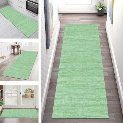 Teppich Läufer Flur Küche rutschfest waschbar Teppichläufer Lang 100X300CM Grün Küchenläufer Flurteppich Meterware Korridor Tepiche Esszimmer Schlafzimmer Wohnzimmer Schmutzfangmatte Breit 40-120cm