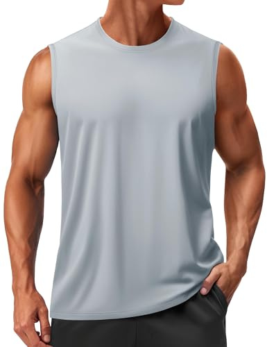 TACVASEN Débardeur sans Manches pour Hommes pour La Musculation Léger pour L'entraînement Et La Course T Shirt D'été sans Manches Protection UV UPF53+ Gilet Gris Clair,M
