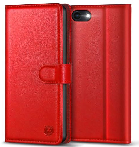 Kuafcase Case Compatible for iPhone 7, iPhone 8, iPhone SE 2022, iPhone SE 2020, 4 Card Slots Magnetic Closure Kickstand Shockproof Protective Phone Case Compatible for iPhone 7/8/SE - Red