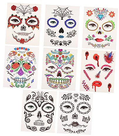 8 Blätter Kreative Gesichtsaufkleber Halloween Gesichtsaufkleber Halloween Make-up-aufkleber Gemischter Stil Kosmetikaufkleber