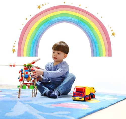 YUFFQOPC Wandtattoo Wandaufkleber,Wandtattoo Kinderzimmer Deko Wandsticker Regenbogen Wandsticker Große Regenbogen Kind Baby Mädchen Wandsticker Kindertapete Regenbogen Wandbild Wolke Kinderzimmer