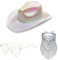 ZOOMPIL Schillernder weißer Cowboyhut, Cowgirl Hut Glitzer, Cowboyhut mit blinkender Krempe, 3pcs mit Herz Brille und Bandana, Cosplay Party Halloween Karneval Kostüm Zubehör
