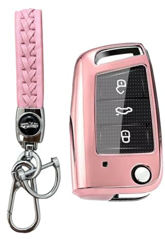 MEDZUK Coque Clé Compatible avec Seat Ibiza 6F KJ FR 2017-2024 2025 Coque de Protection pour clé de Voiture TPU, Accessoire Étui pour Clés avec Porte-clés (Rose)