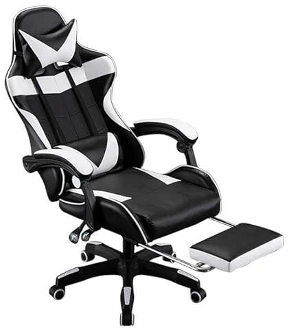 Gaming Chair Ergonomic Computer Chair Office Chair Desk Swivel Chair Adjustable Reclining Footrest Cushion White/Black New!