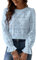 CUPSHE Women Blouse Cutout Flower Top Round Neck Long Sleeve Elastic Cuffs Elegance Shirt Light Blue L