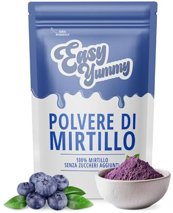 Easy Yummy Polvere di Mirtillo, 100% Polvere di Mirtilli Selvatici, Senza Zuccheri Aggiunti (250g)